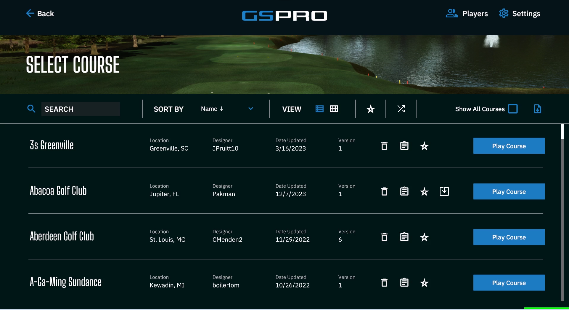Uneekor GSPro software local match course selection Uneekor GSPro software local match course selection