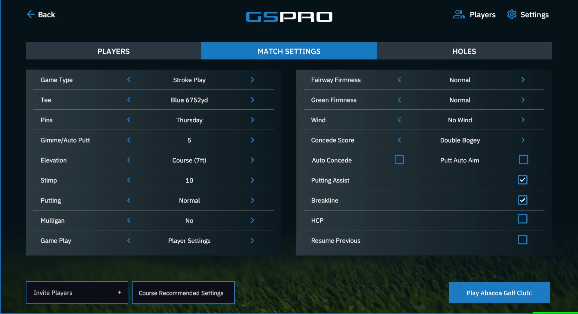 Uneekor GSPro software local match settings Uneekor GSPro software local match settings